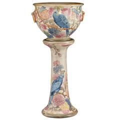 Used Weller Pottery Parrot Jardiniere and Pedestal, circa 1919