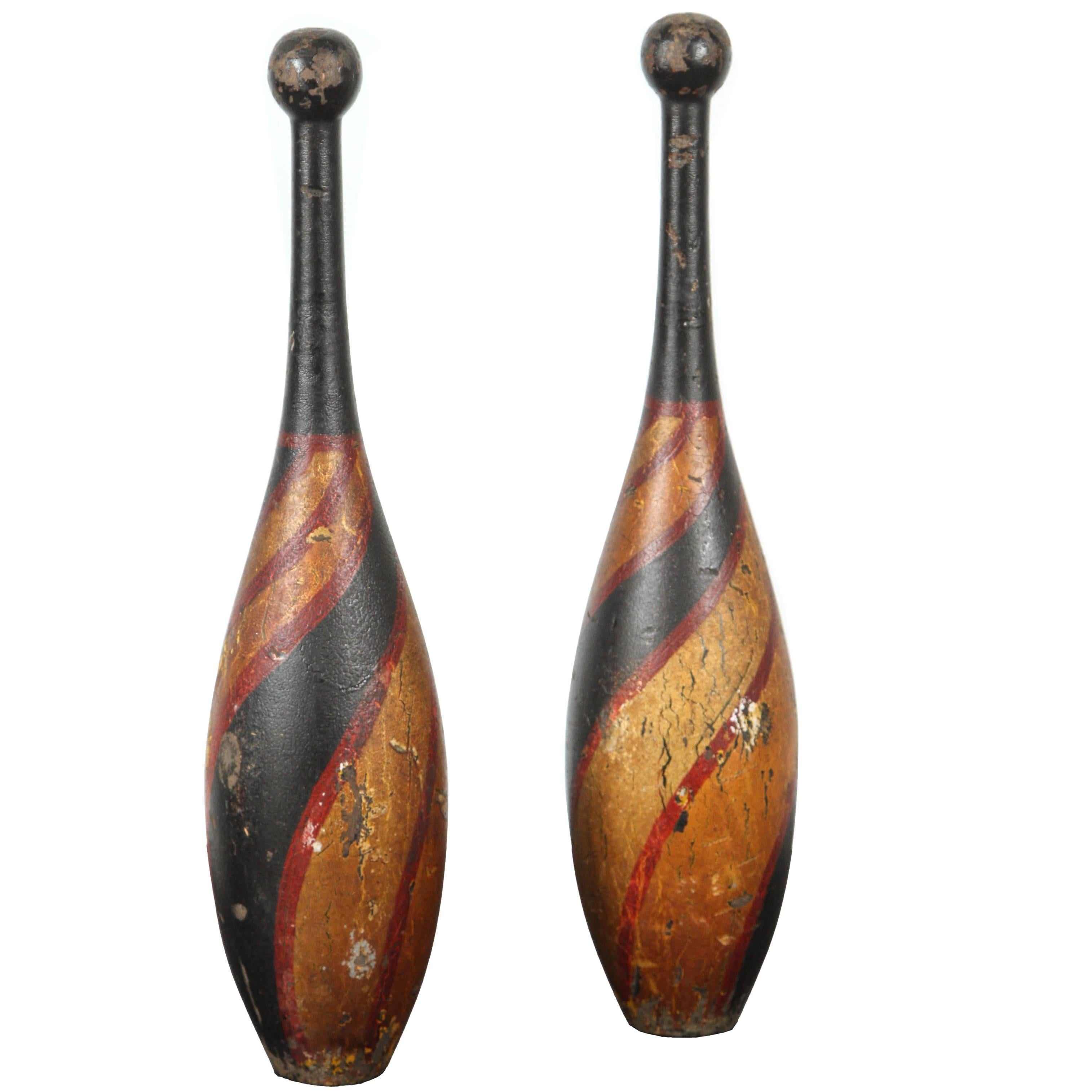 Pair of Late 19th Century Indian Clubs with Original Paint Surface