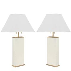 Pair of Table Lamps in Ivory Shagreen by Karl Springer