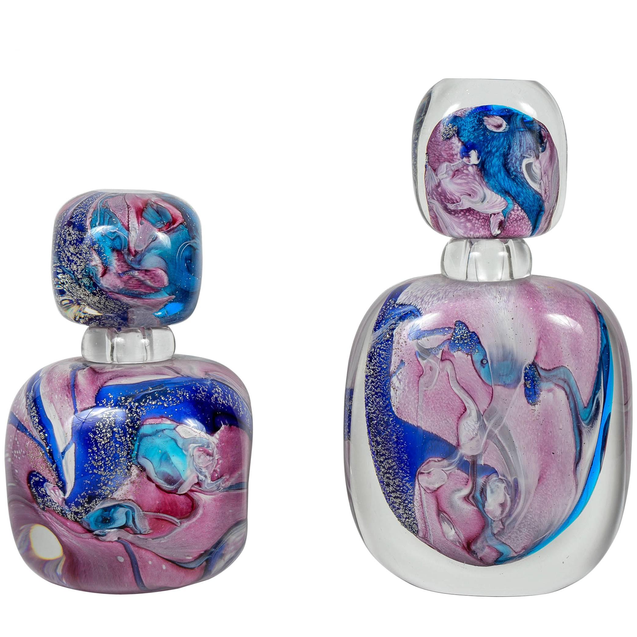 Pair of Perfume Bottles in Murano Glass, Signed by Michele Onesto