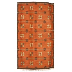 Scandinavian Modern Wool Flat-Weave Rug with Pattern on a Terra Cotta Ground