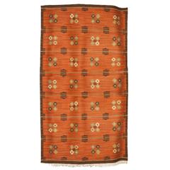 Scandinavian Modern Wool Flat-Weave Rug with Pattern on a Terra Cotta Ground 12