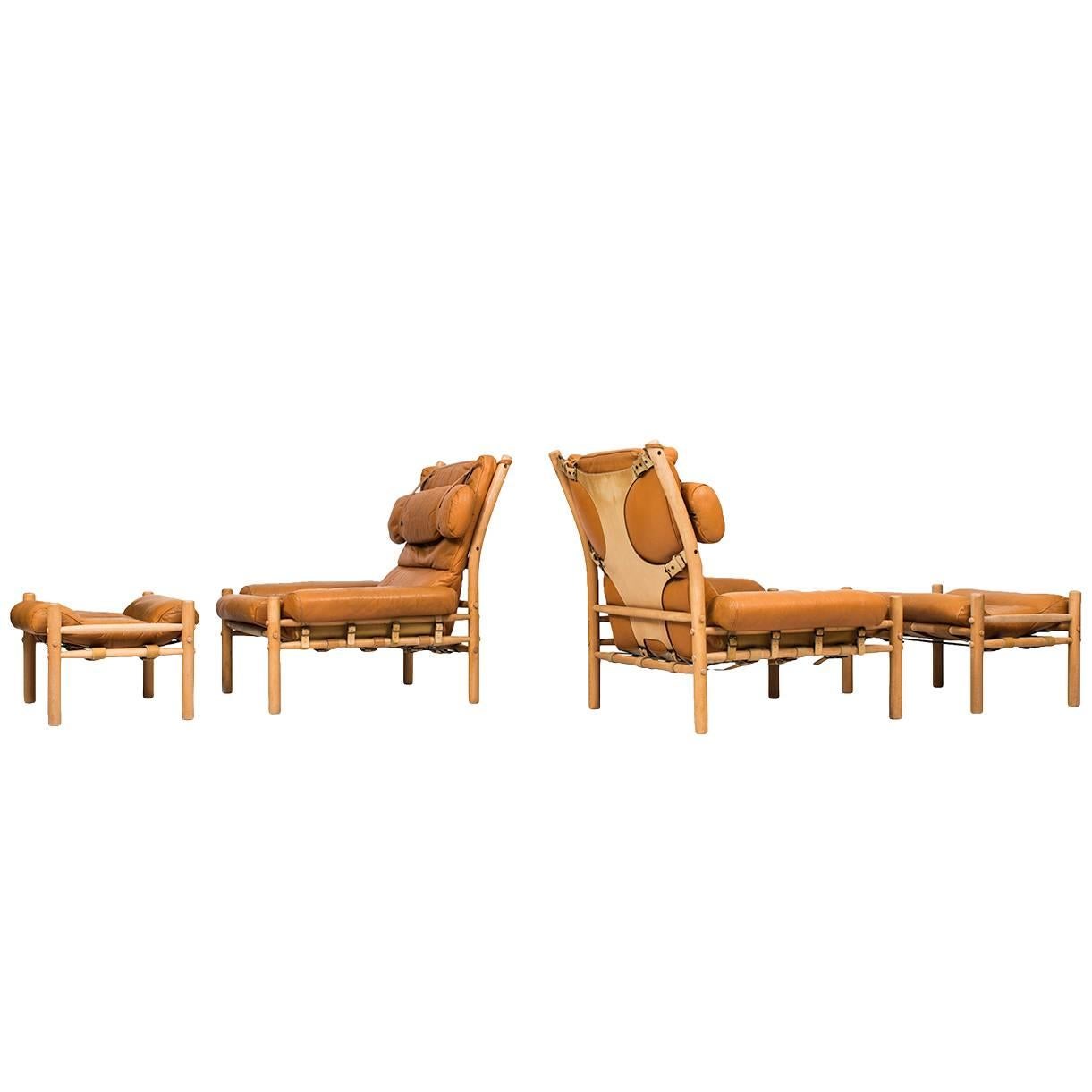 Arne Norell easy chairs and stools model Inca produced in Sweden