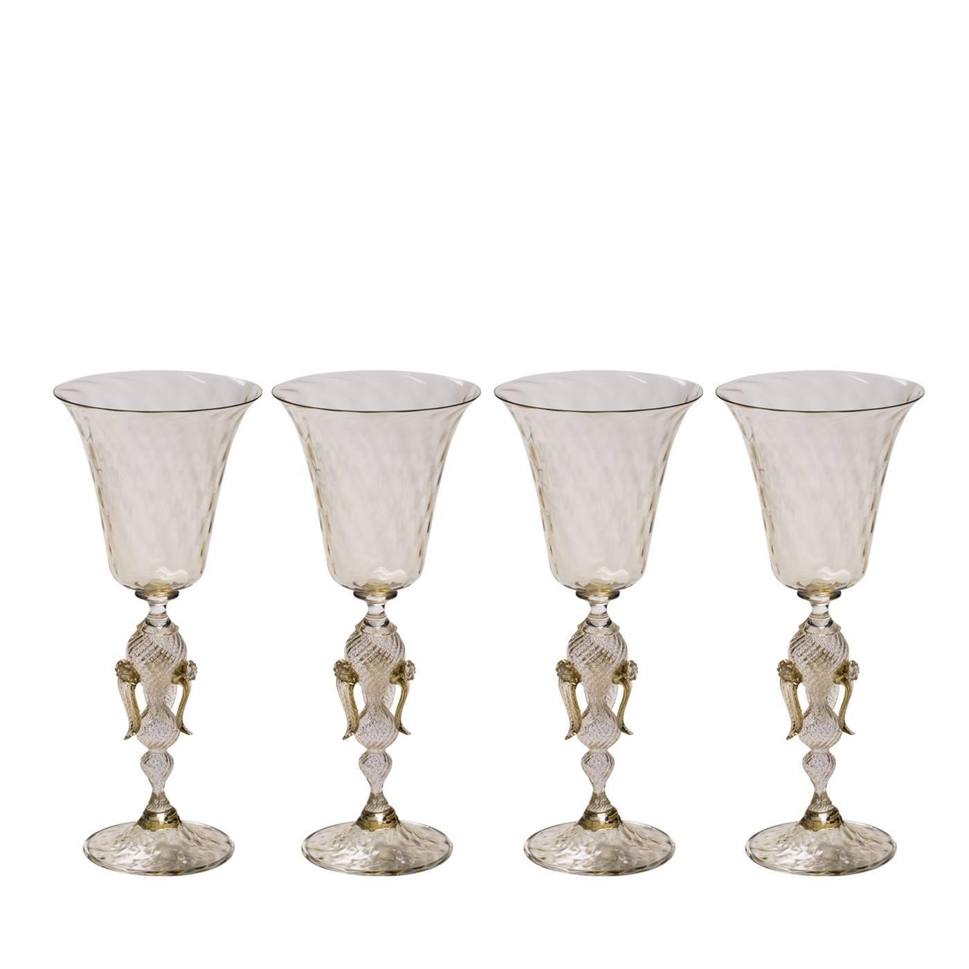 Set of Four Oro Champagne N°2 Murano Wine Glasses by Fabiano Amadi