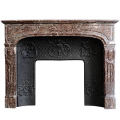 French Louis XIV Style Red Rance Marble Fireplace, 19th Century