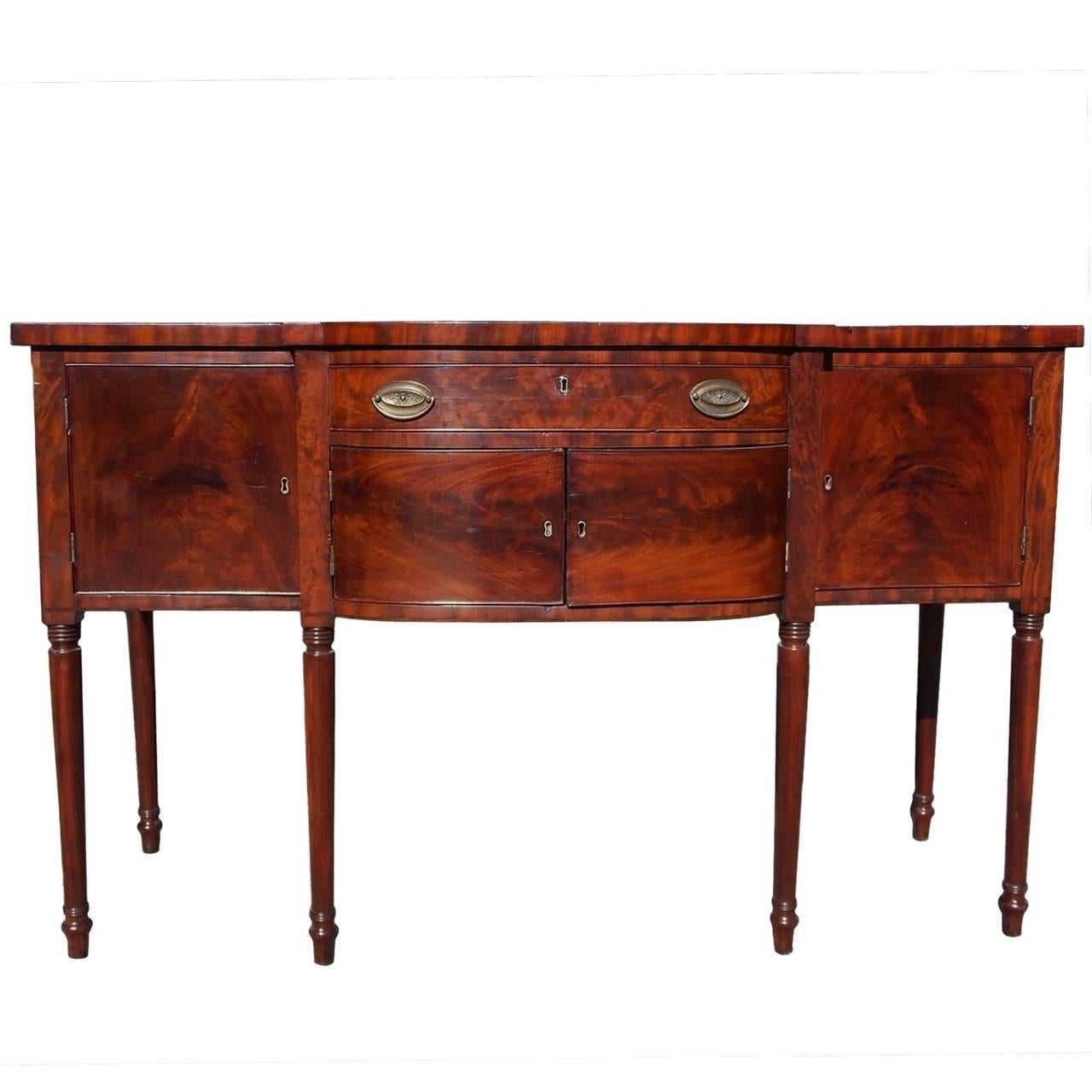 American Mahogany Bow Front Sideboard . Circa 1815