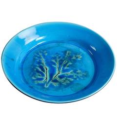 Retro Bowl with impressed plant design, turquoise glaze by Toini Muona 