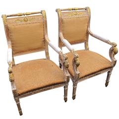 Exceptional Pair of 18th Century Gustavian Armchairs Sweden