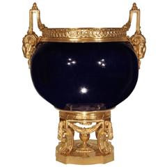 French 19th Century Louis XVI Style Blue Porcelain and Ormolu Centerpiece