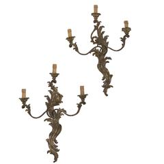 Pair of Italian Silver Giltwood Sconces