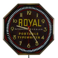 Royal Typewriter Advertisement Neon Spinner Clock by Neon Products, circa 1937