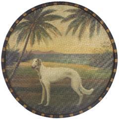 Afghan Hound Painting with Palm Trees on a Wicker Tray