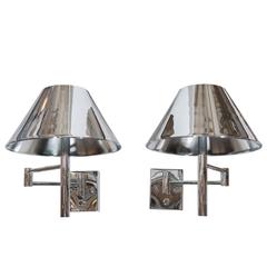 Pair of Chrome Casella Articulated Wall Swing Arm Lights/Sconces, Labeled