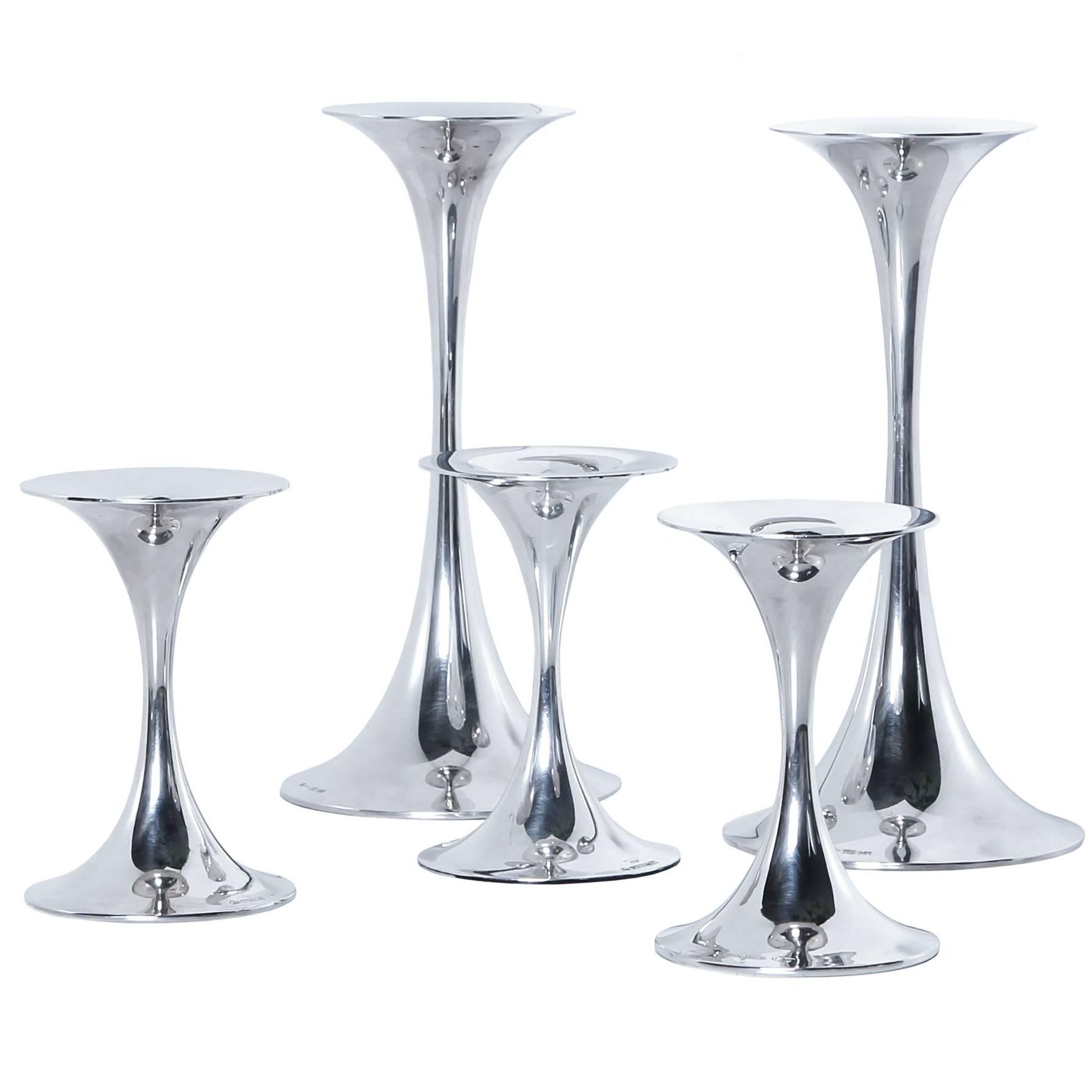 Tapio Wirkkala Sterling Candlesticks, Set of 5, Model TW 284, 1970