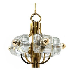 Glass & Brass Floral Chandelier 1960s Flower Pendant Lamp Mazzega Style