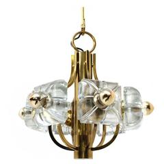 Beautiful Glass & Brass Floral Chandelier 1960s Flower Lamp Mazzega Style 5