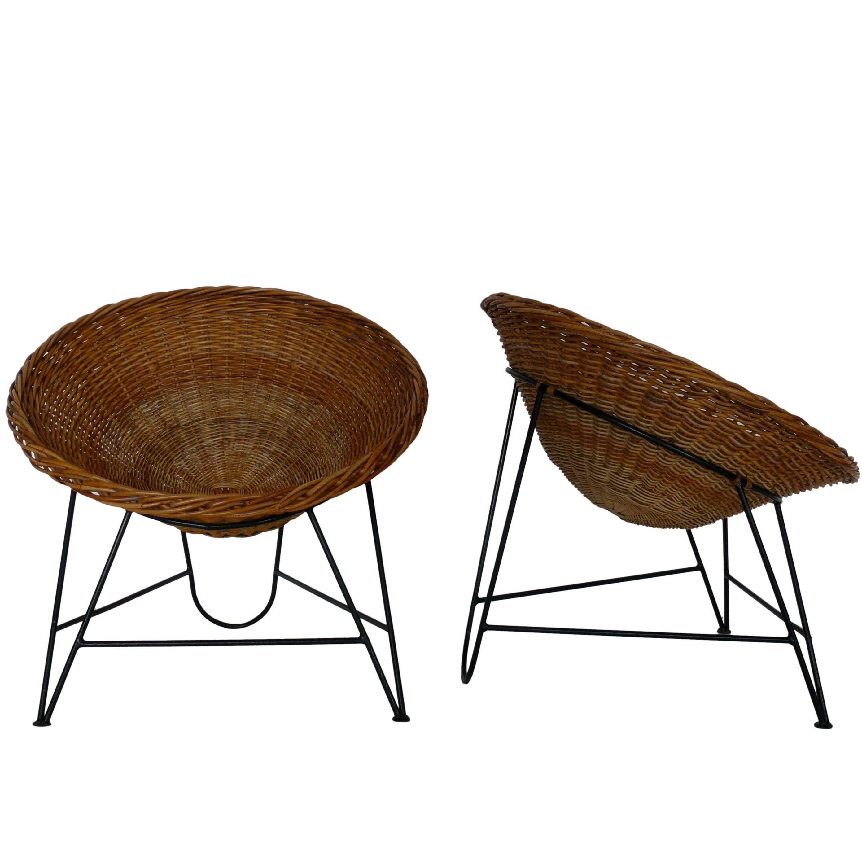 Wicker and Iron Bucket Chairs at 1stDibs