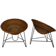 Vintage Wicker and Iron Bucket Chairs