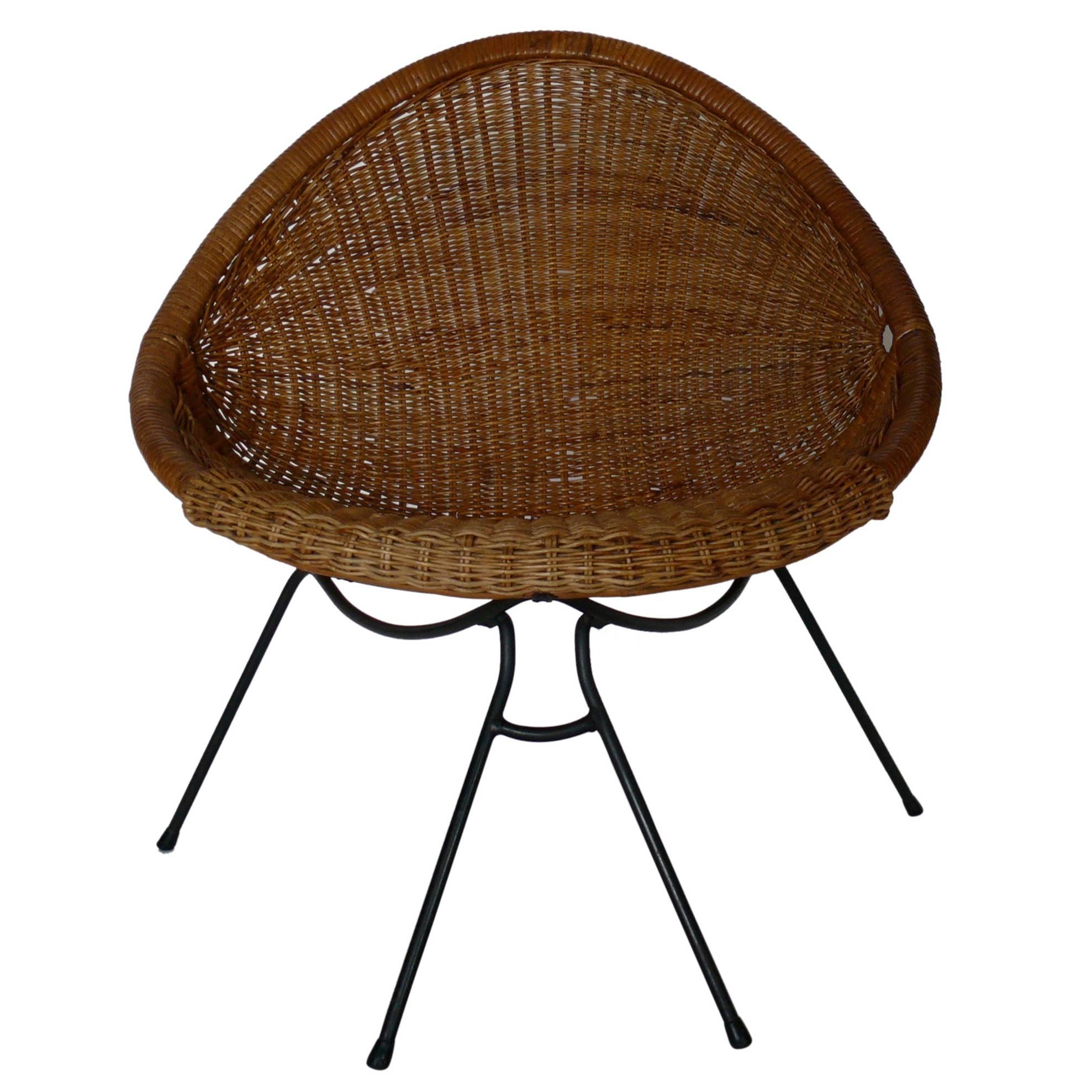 Iron and Wicker Sculptural Chair