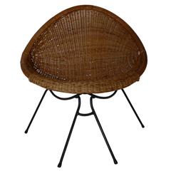 Iron and Wicker Sculptural Chair