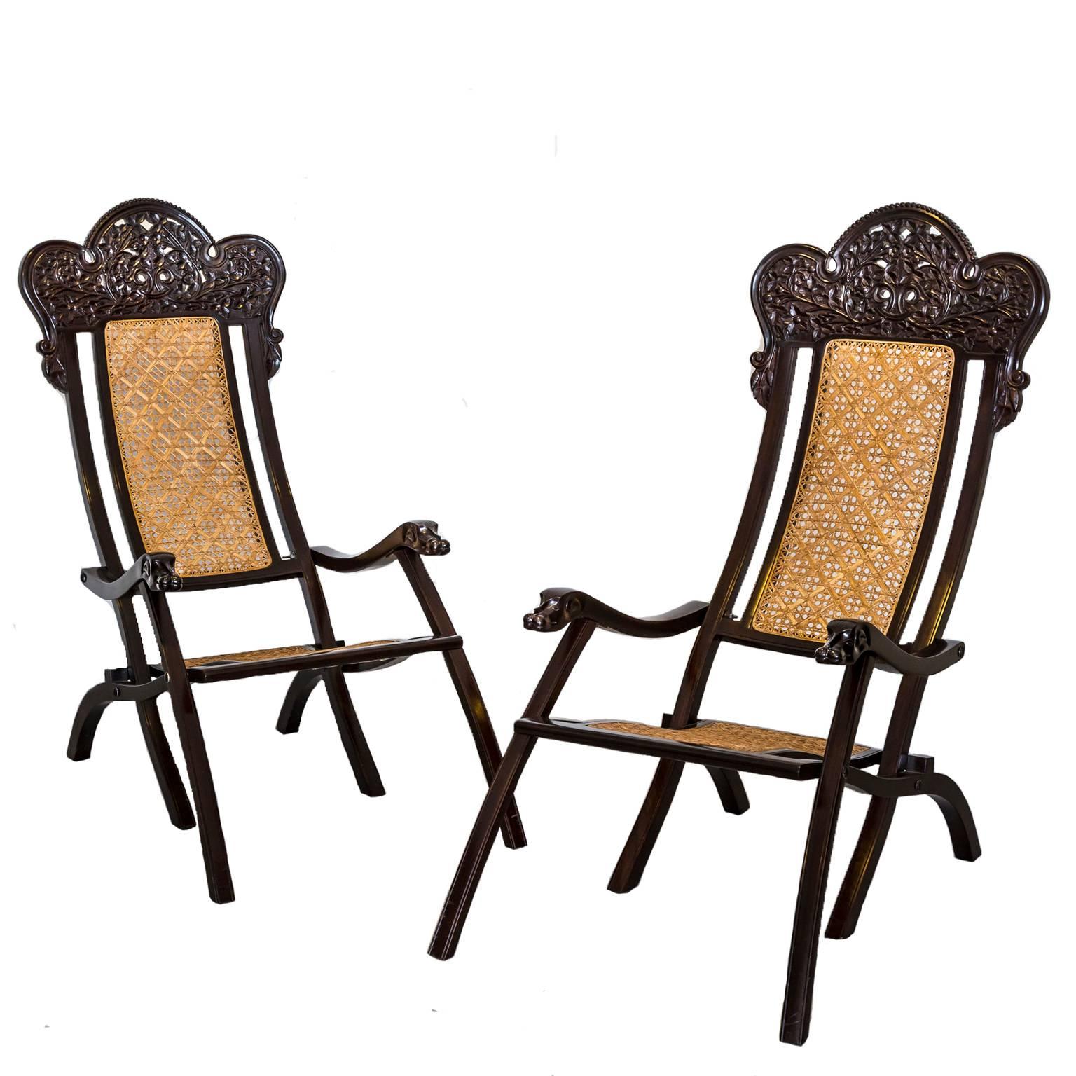 Pair of Indo-Portuguese or Portuguese Colonial Rosewood Folding Chairs For Sale