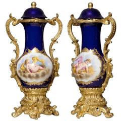 Pair of Ormolu-Mounted Sèvres Style Porcelain Vases