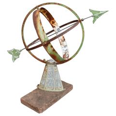 Antique European Armillary Sundial on Zodiac Stand