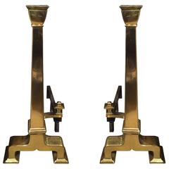 Pair of Large Scale Brass William Jackson Andirons﻿, circa 1900