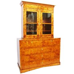 Antique  Biedermeier Bookcase Cabinet of Tiger Maple 