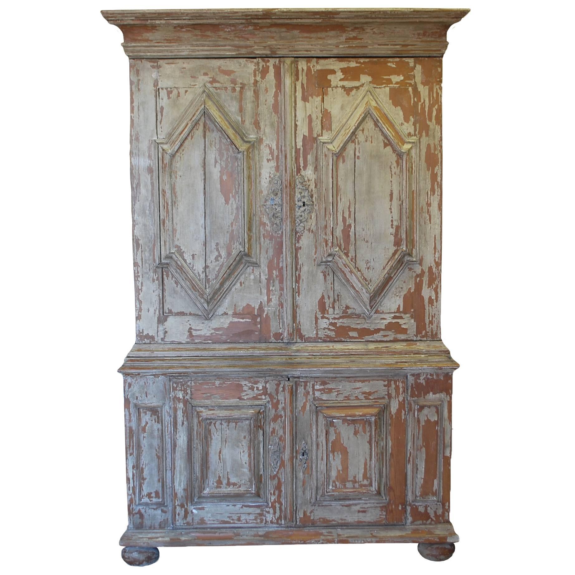 French Painted Armoire Hutch with Original Hardware For Sale