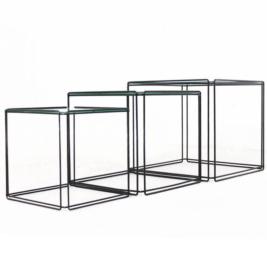Set of Three Nesting Tables by Max Sauze France 1960s Metal and Glass Minimalist For Sale