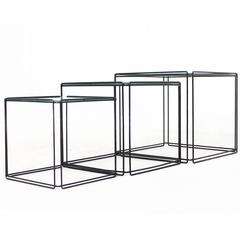 Set of Three Nesting Tables by Max Sauze France 1960s Metal and Glass Minimalist