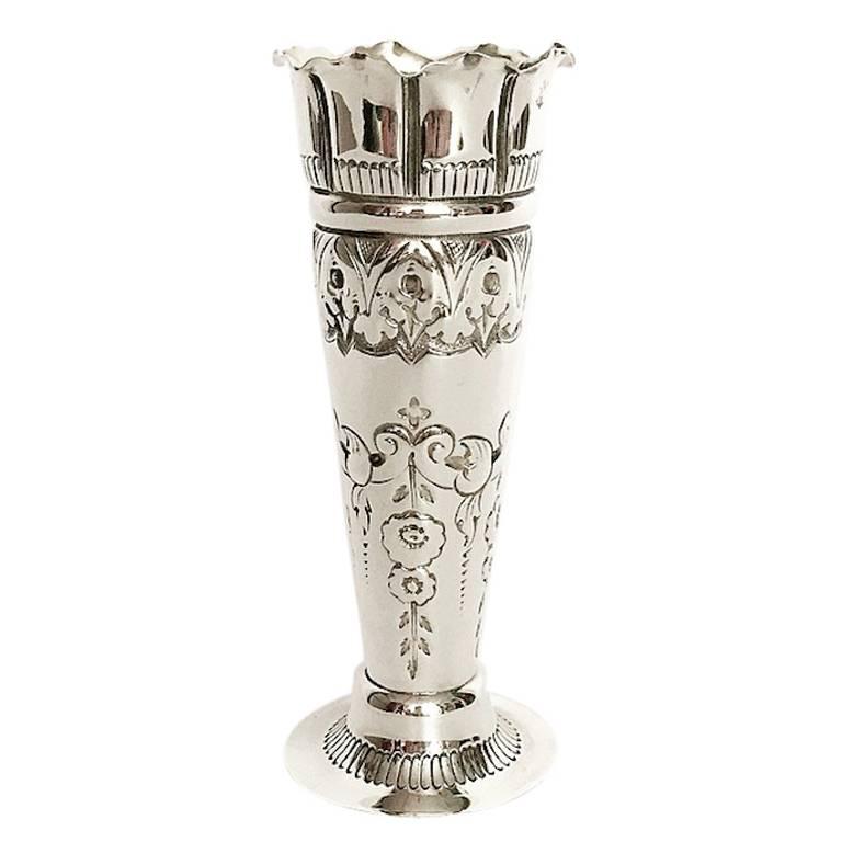 English Silver Bud Vase, 1896 For Sale