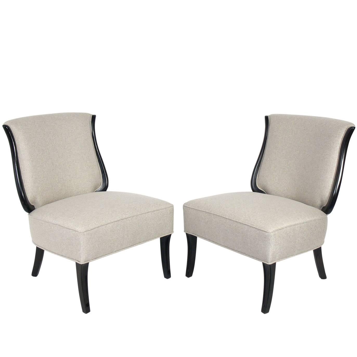Pair of Curvaceous Lyre Back Lounge Chairs For Sale