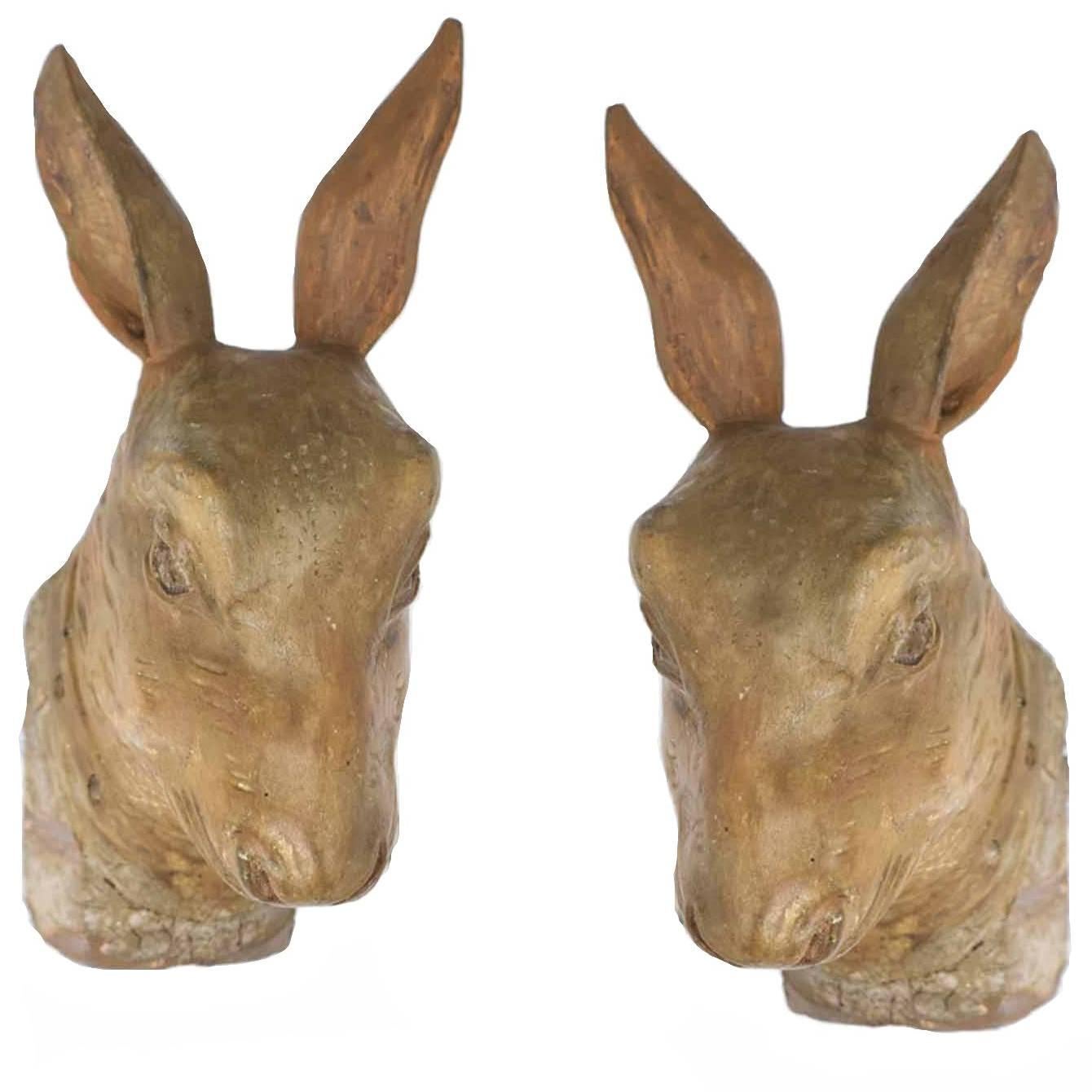 Pair of Antique French Napoleon III Period Hand-Carved Rabbit Heads ...