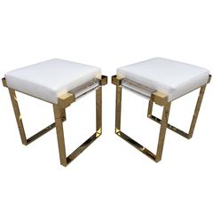 Pair of Lucite and Brass "Box" Line Benches by Charles Hollis Jones 12