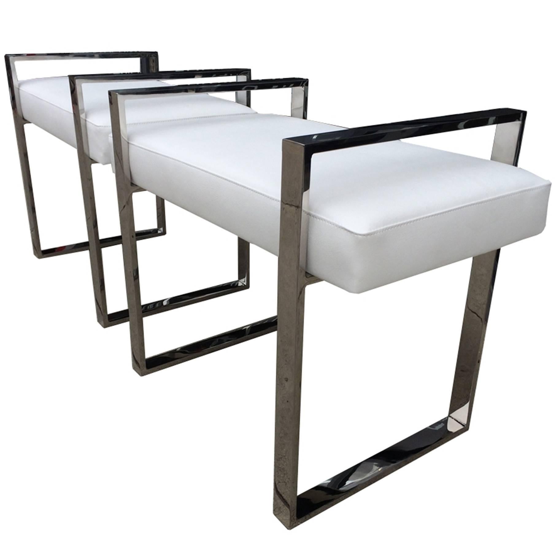 Pair of Charles Hollis Jones Benches in Polished Nickel For Sale