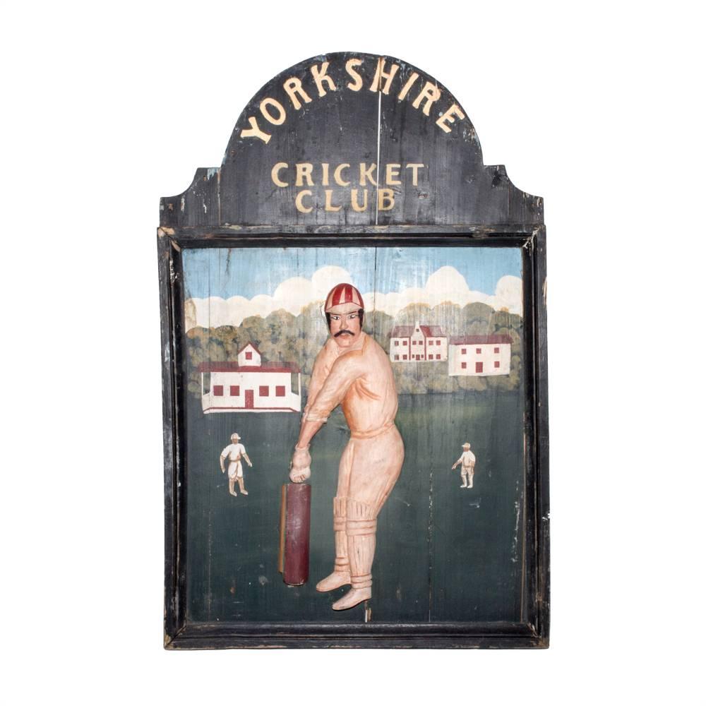 Antique English Wood and Hand-Painted Yorkshire Cricket Club Sign