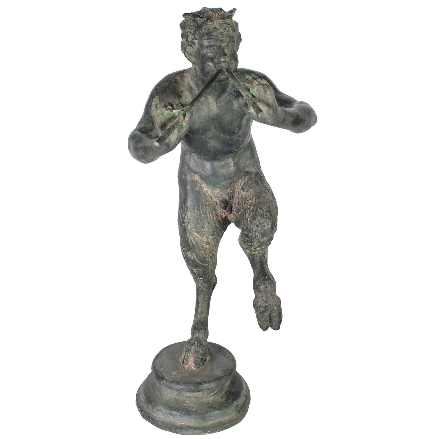 Bronze Statue of Pan Playing Two Flutes Sculpture at 1stdibs