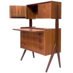 Organic Teak Secretary Desk, Danish Mid-Century Modern, 1950s