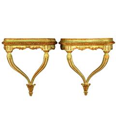 Pair of 19th Century Italian Wall Suspended Consoles