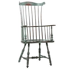 Retro American Distressed Painted Fanback Windsor Armchair, 20th Century