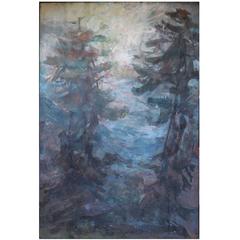Large Impressionistic Pine Forest Landscape Painting