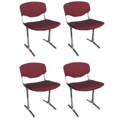 Suite of Four Modernist Stainless Steel and Fabric Chairs, France, 1970s 3