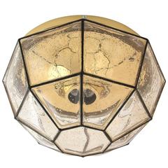 Limburg Flush Mount, Brass and Amber Iron Glass, 1960s Limburg Flush Mount, Brass and Amber Iron Glass, 1960s