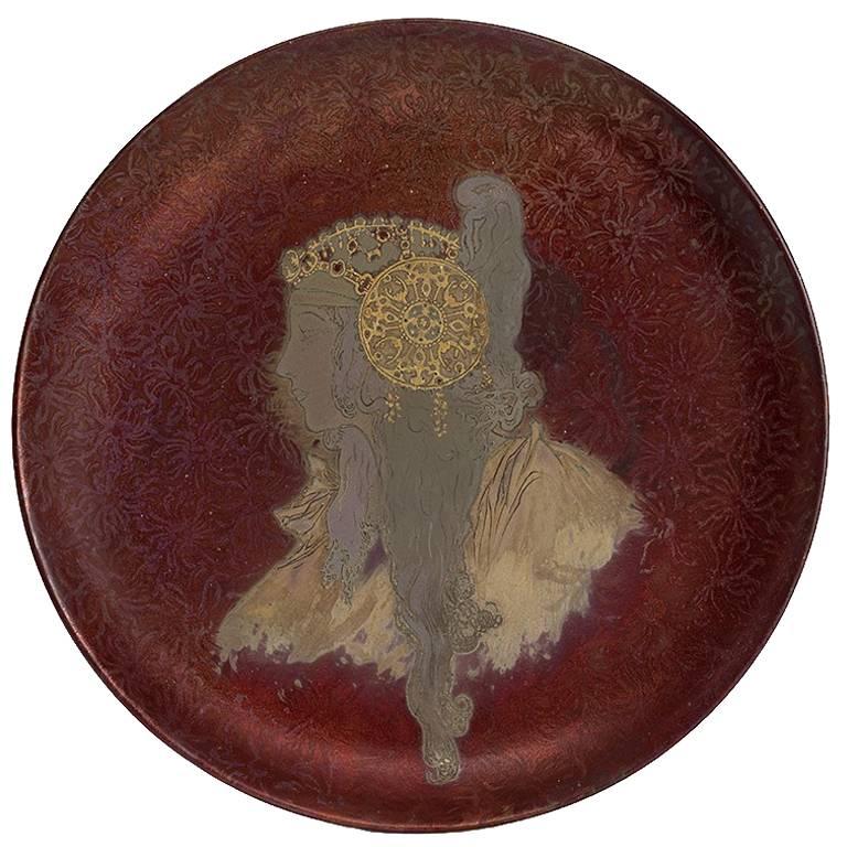 French Art Nouveau Round Ceramic Decorative Charger by Clément Massier