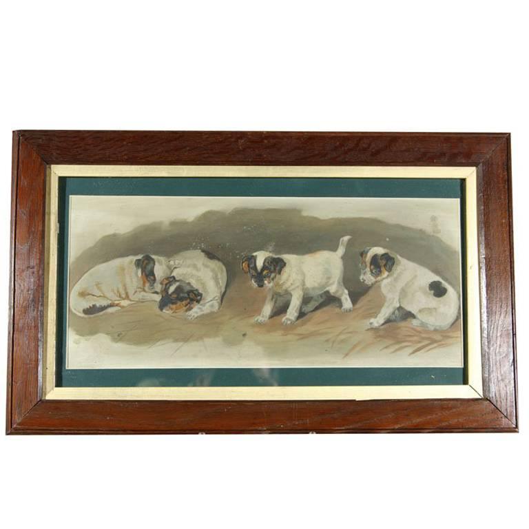 Oil Sketch of Playful Puppies
