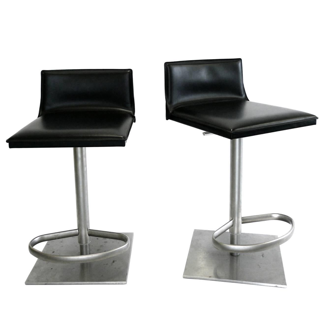 Italian Leather and Steel Height Adjustable Bar Stool by Frag