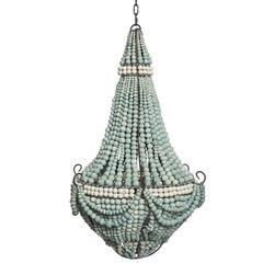 Medium Ornate Blue and White Clay Bead Chandelier