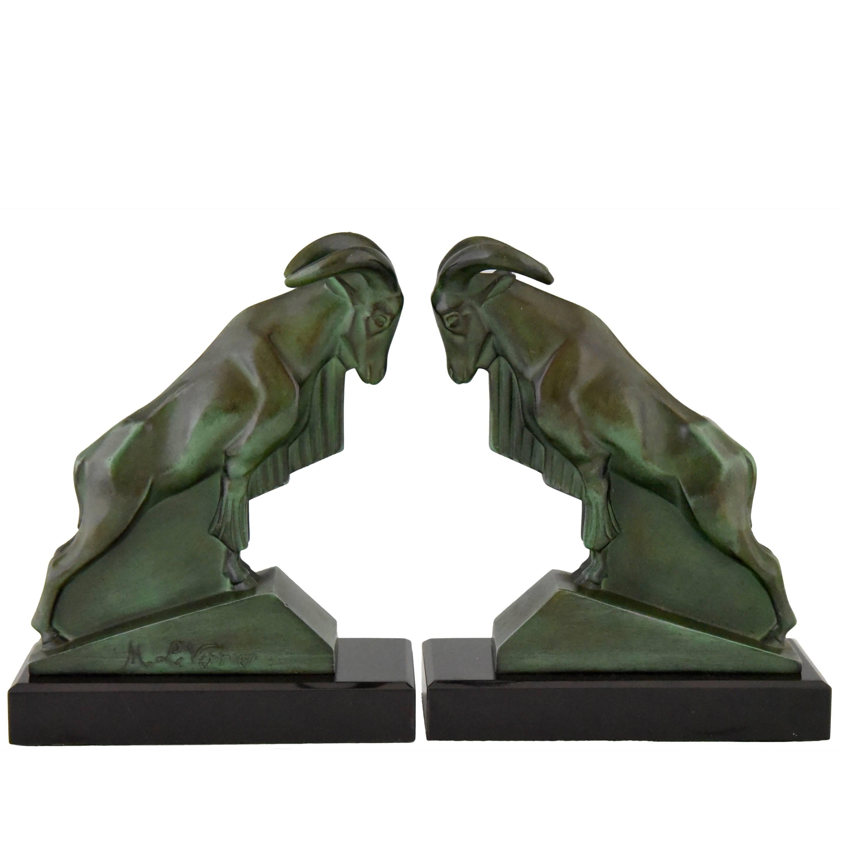 French Art Deco Ram Bookends by Max Le Verrier, 1930